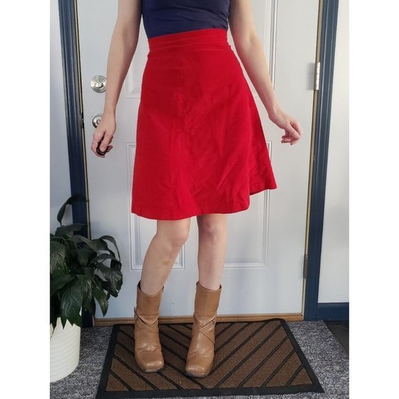 Vintage‎ 70s Homemade Red Velvet Skirt - Picture 1 of 3